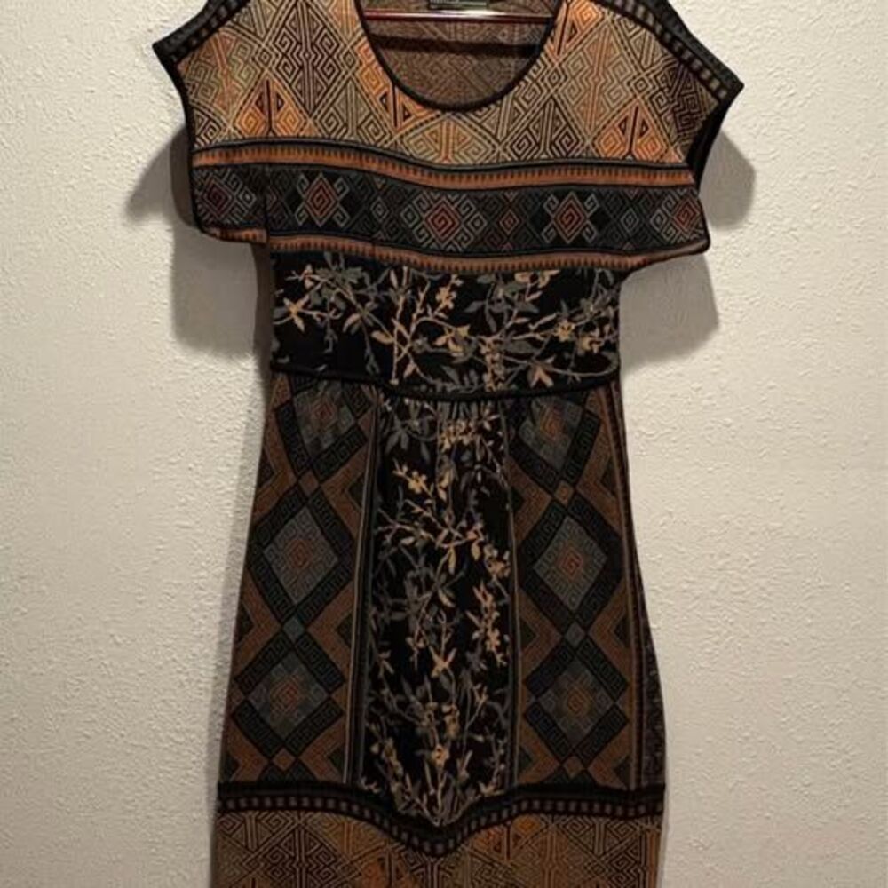 Peruvian Connection Luxury Pima Cotton Jacquard Knit Dress Medium Boho Art M